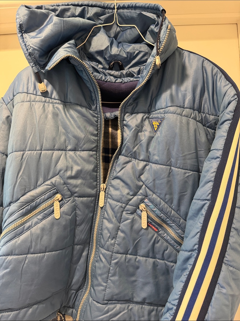 Y2K Oilily Quilted Puffer Jacket with Navy & White Stripe